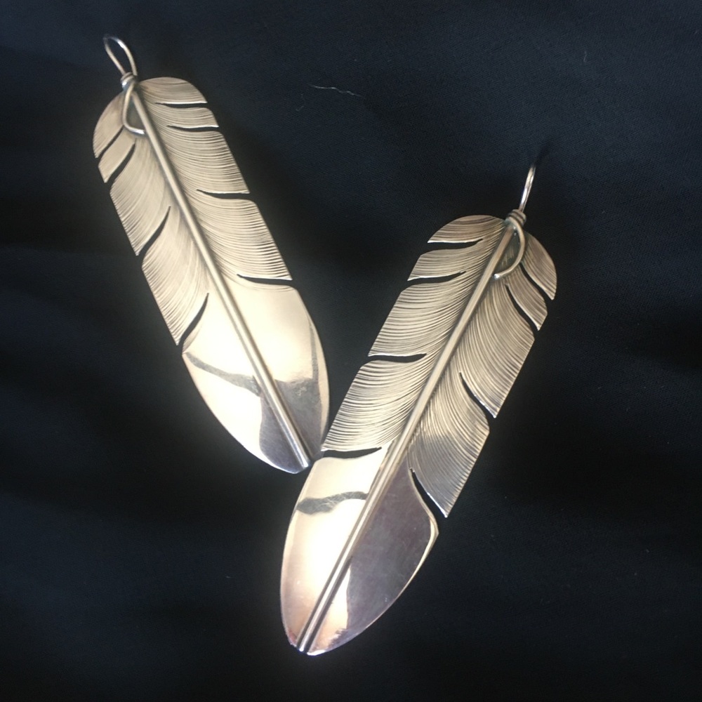 Sale!Signed Lena Platero Sterling Feather Earrings